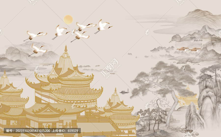 國潮閣樓山水