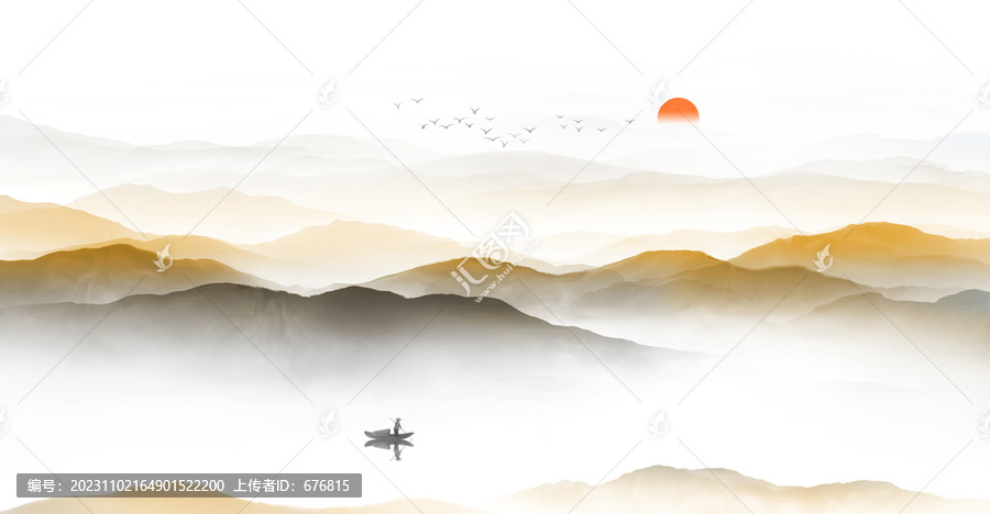 夾絲玻璃山水