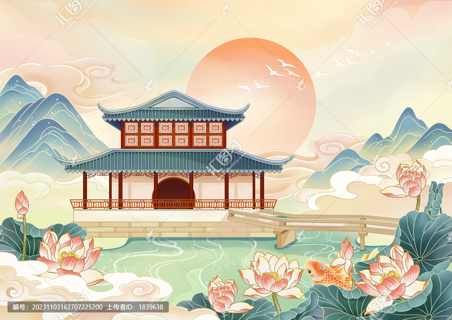 蘇州園林拙政園見山樓插畫