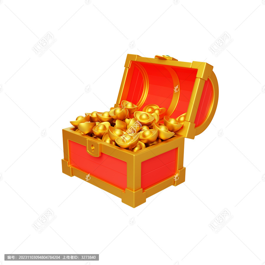 喜慶過年寶箱發(fā)財(cái)新年金元寶3D