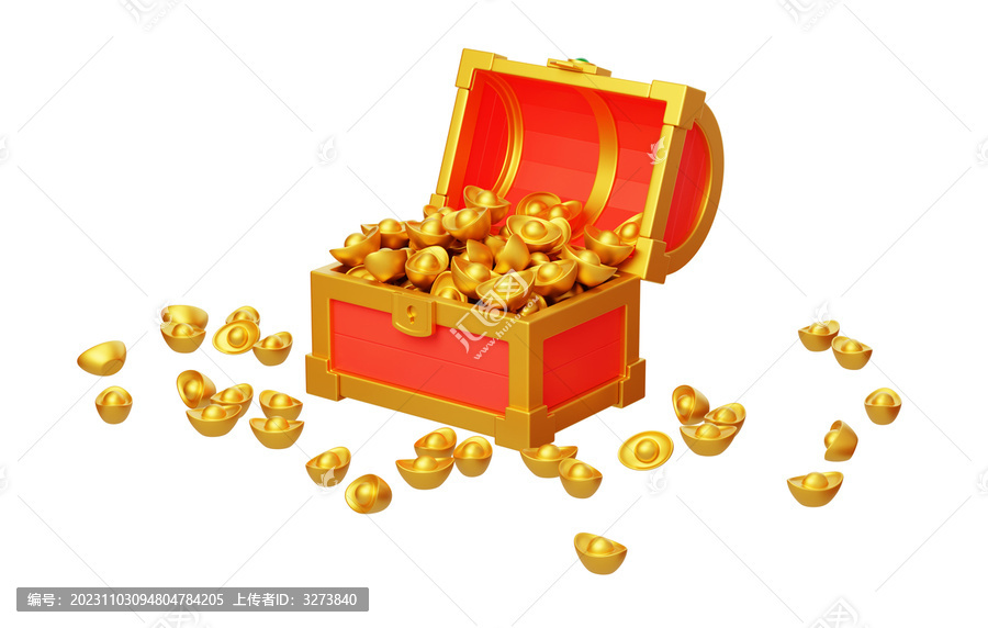 春節(jié)過年寶箱發(fā)財(cái)新年金元寶3D