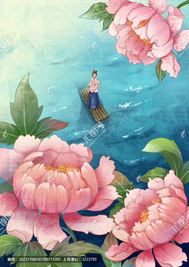 春天牡丹古風(fēng)插畫(huà)