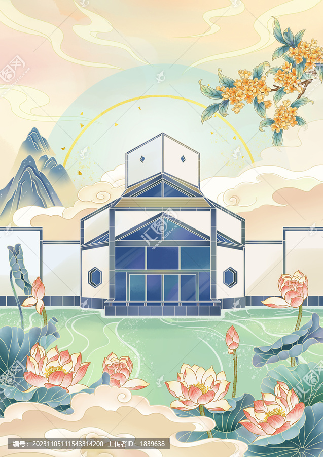 蘇州博物館地標建筑插畫
