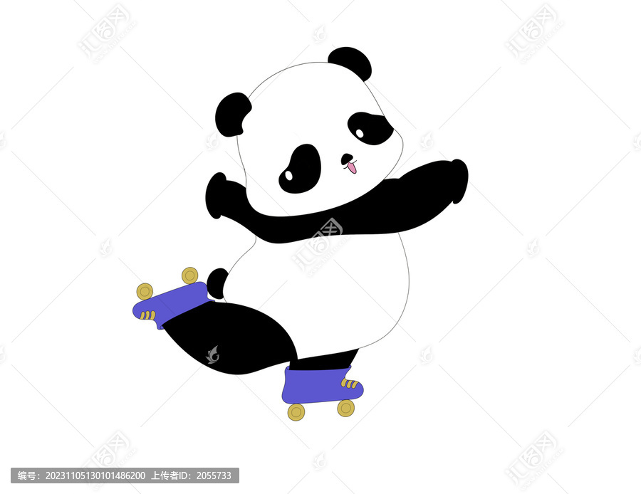 卡通熊貓溜冰