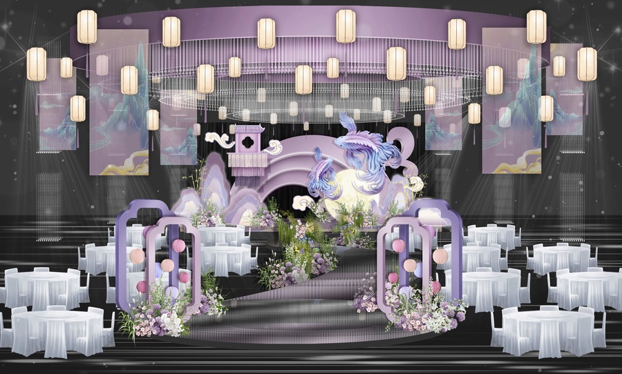 粉紫色新中式婚礼效果图
