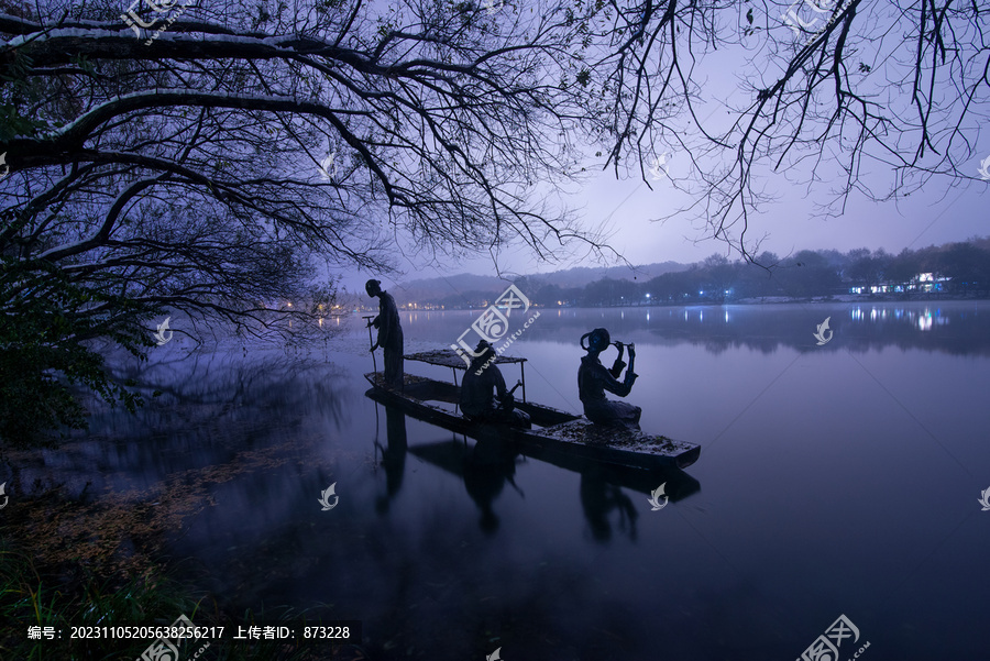 浙江杭州茅家埠雪景夜景