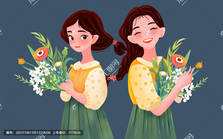 閨蜜情女孩插畫