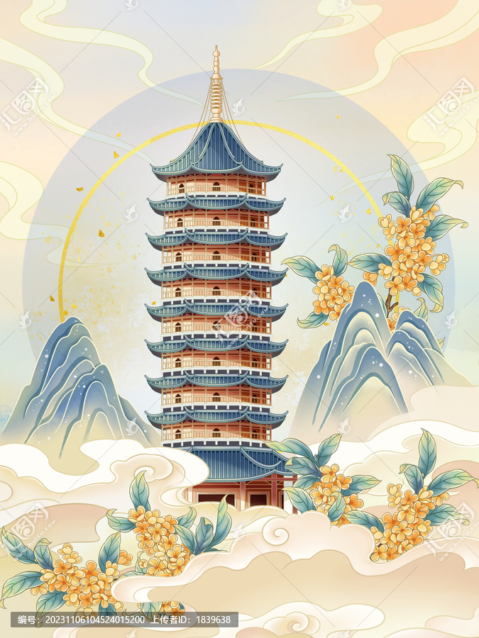 蘇州北寺塔古建筑插畫(huà)