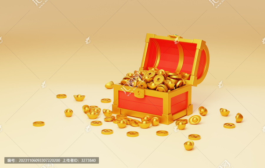 獎(jiǎng)勵(lì)寶箱發(fā)財(cái)新年金幣金元寶3D