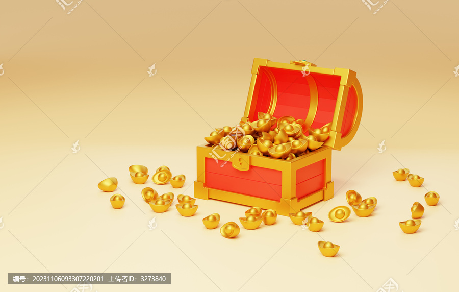傳統(tǒng)過年寶箱發(fā)財新年金元寶3D