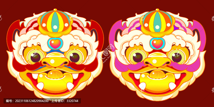 神獸醒獅寶寶叼元寶插畫