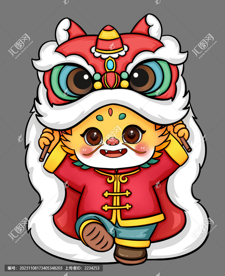 龍年舞獅插畫