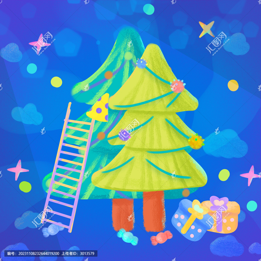 圣诞节装饰树卡通插画背景