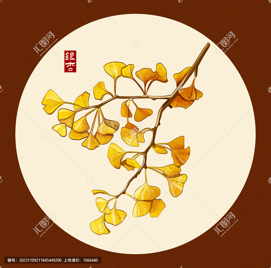 手繪銀杏樹枝