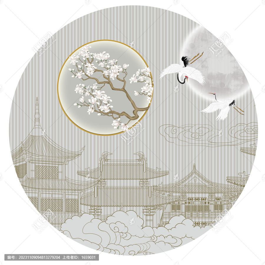 閣樓花鳥祥云