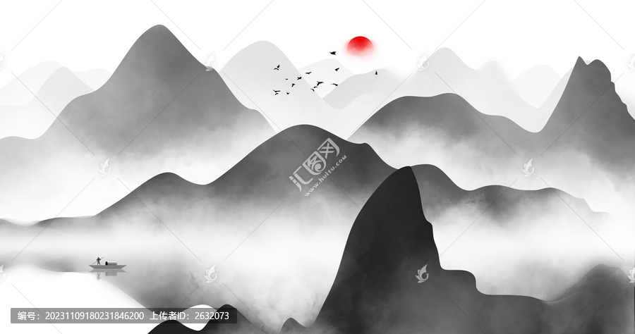 遠(yuǎn)山水墨裝飾畫