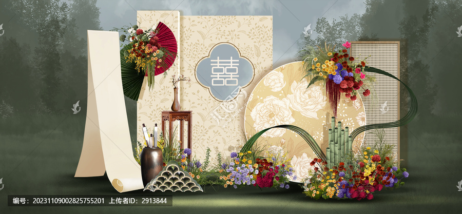 中式草坪婚禮合影區(qū)效果圖