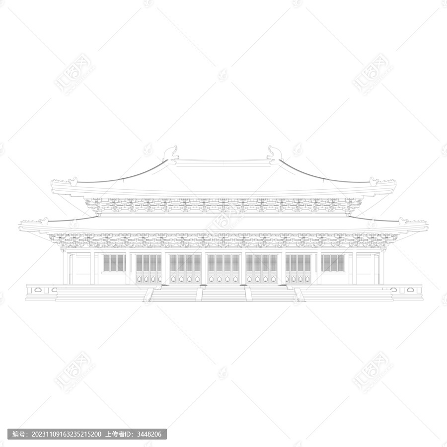 重檐廡殿立面線稿