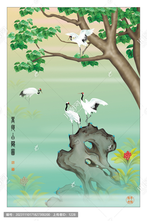 菩提仙鶴圖