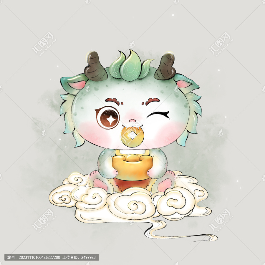 財運亨通國風龍插畫