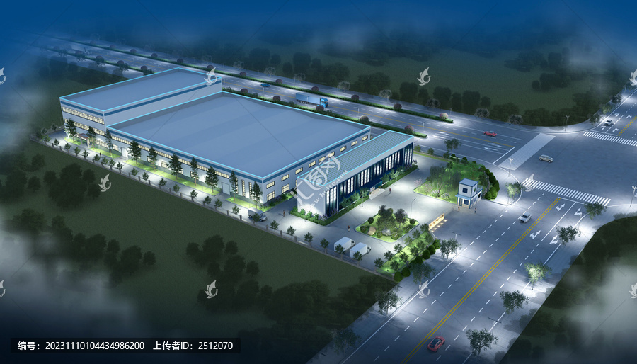 企業(yè)廠區(qū)夜景鳥瞰效果圖