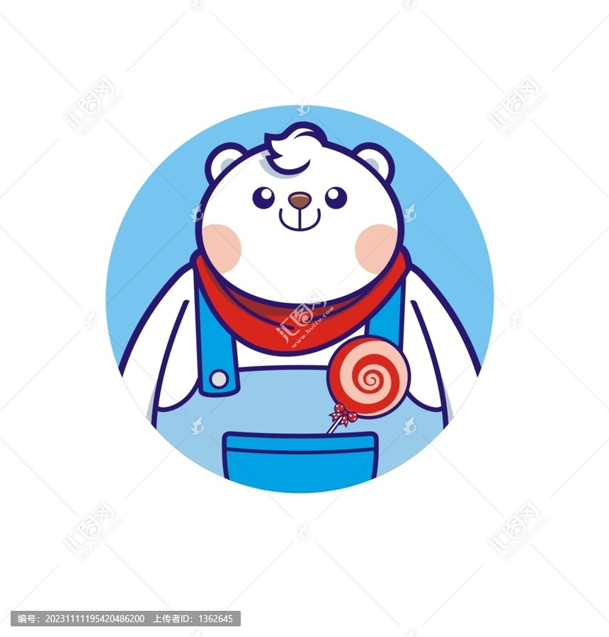 卡通可愛北極熊拿棒棒糖半身