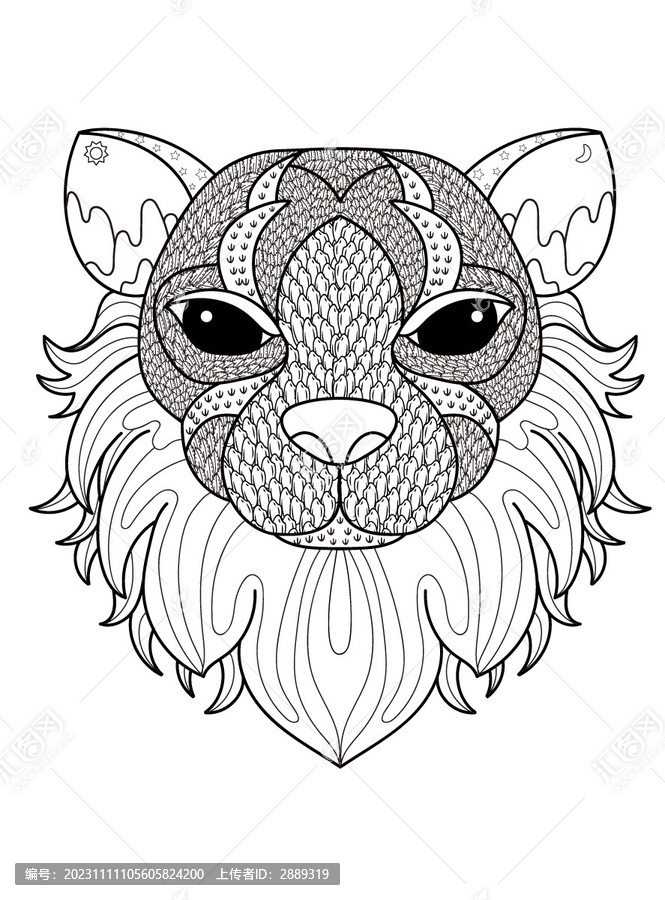 十二生肖虎插畫虎頭線稿