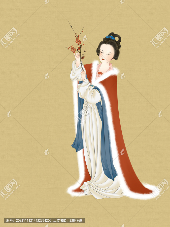 賞梅冬季仕女圖