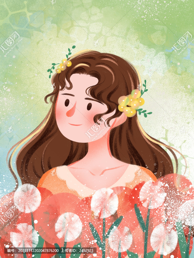 肌理風花叢中的女人