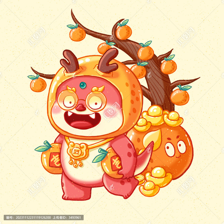 龍年素材新年插畫(huà)大吉大利金桔