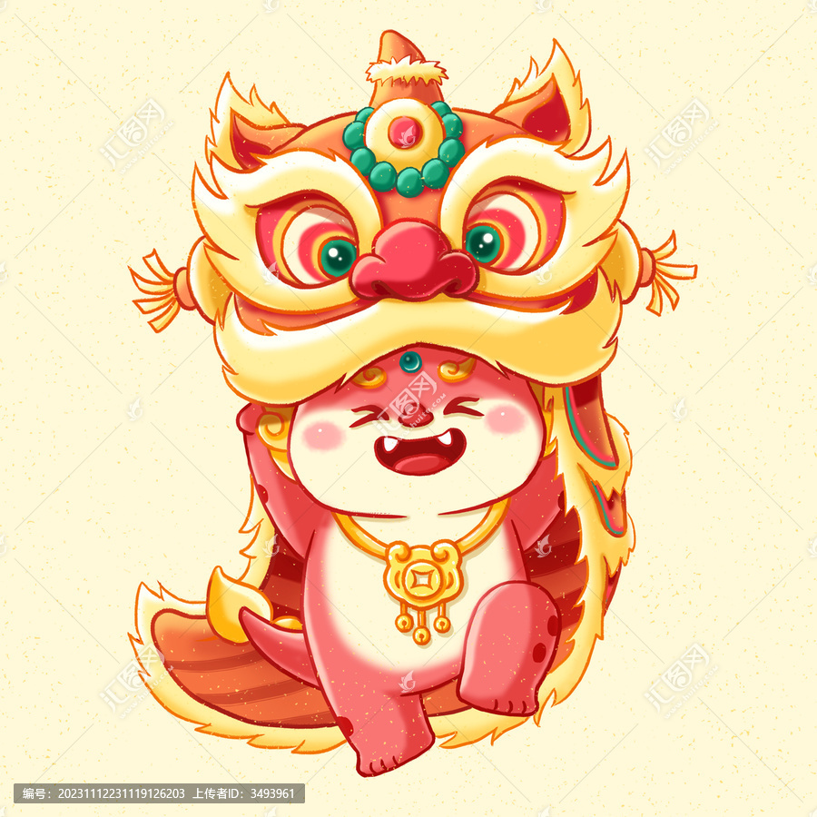 龍年素材新年插畫舞獅醒獅