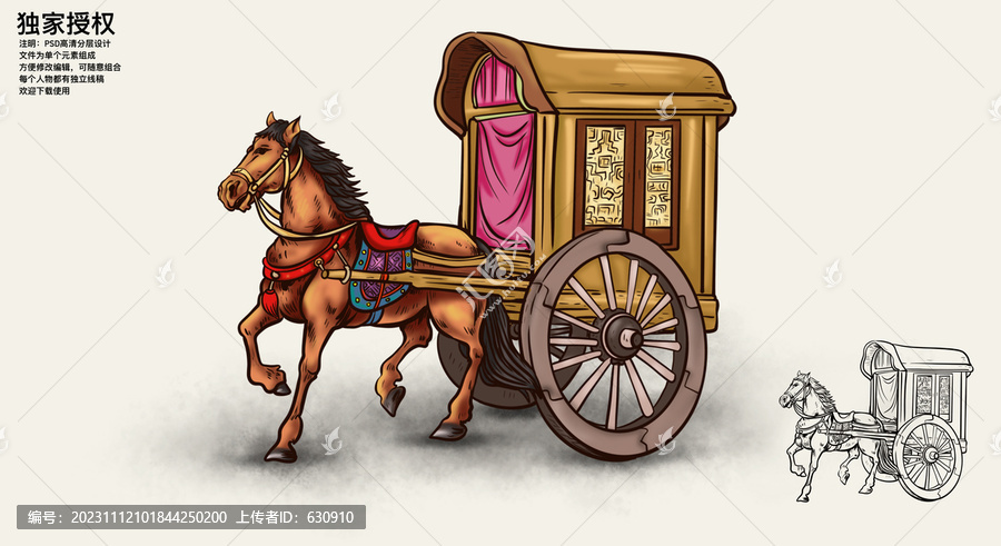 古代馬車插畫