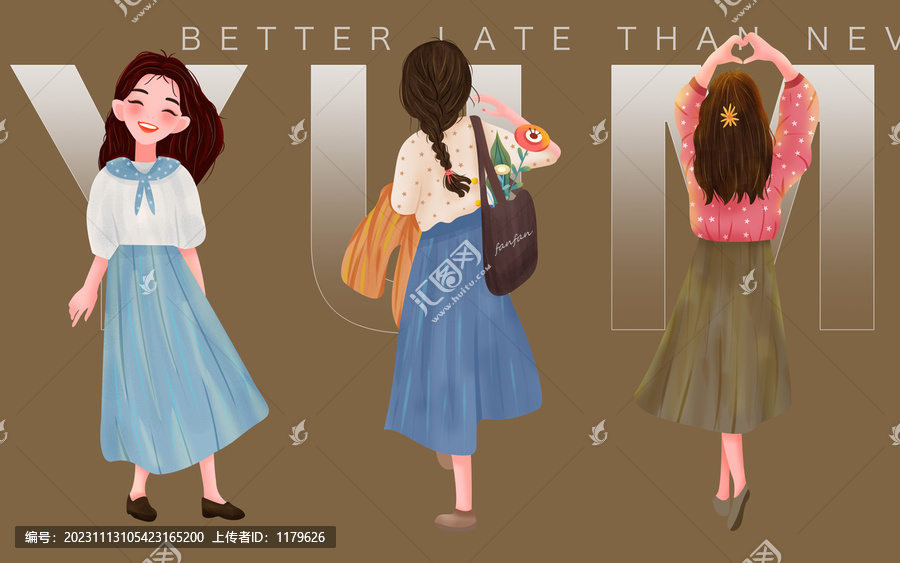 文藝可愛女孩合集插畫