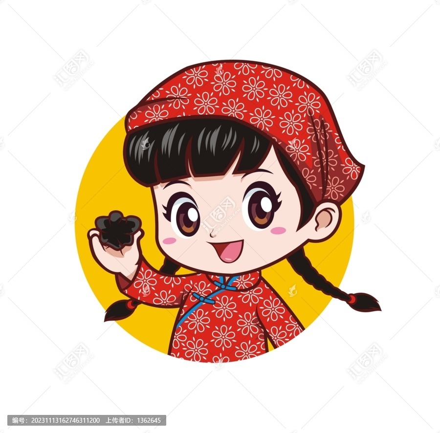 卡通可愛小女孩采木耳半身