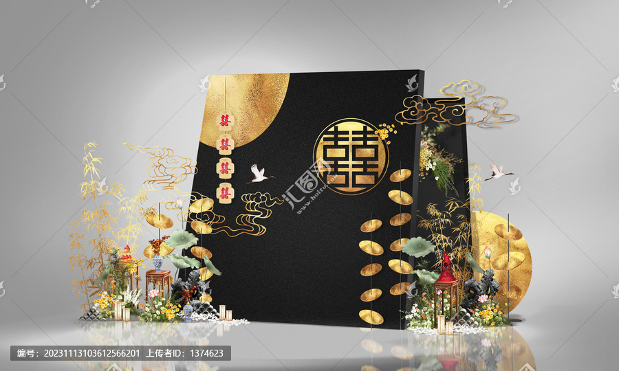 黑金色新中式婚禮效果圖