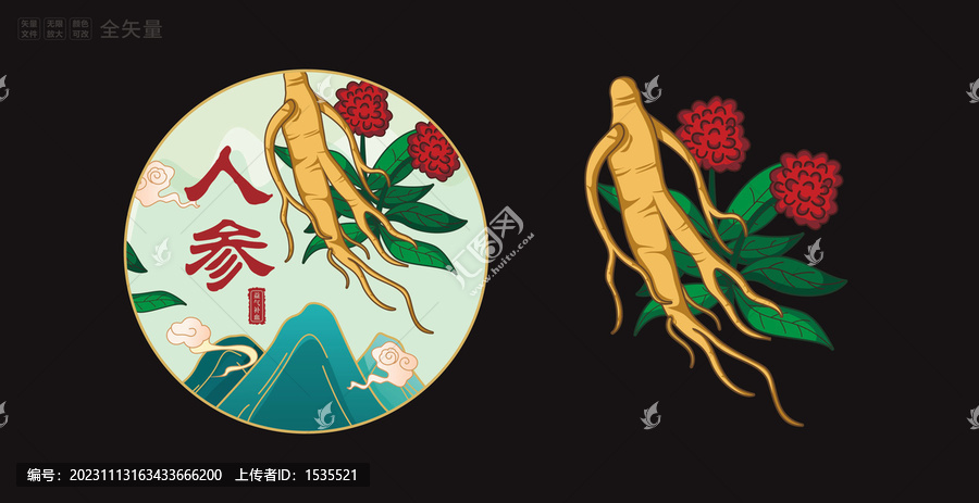 中醫(yī)中藥材人參插畫(huà)