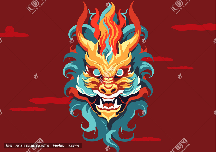龍年背景紅色矢量龍頭