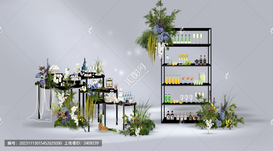 小眾白綠藍(lán)色婚禮甜品區(qū)