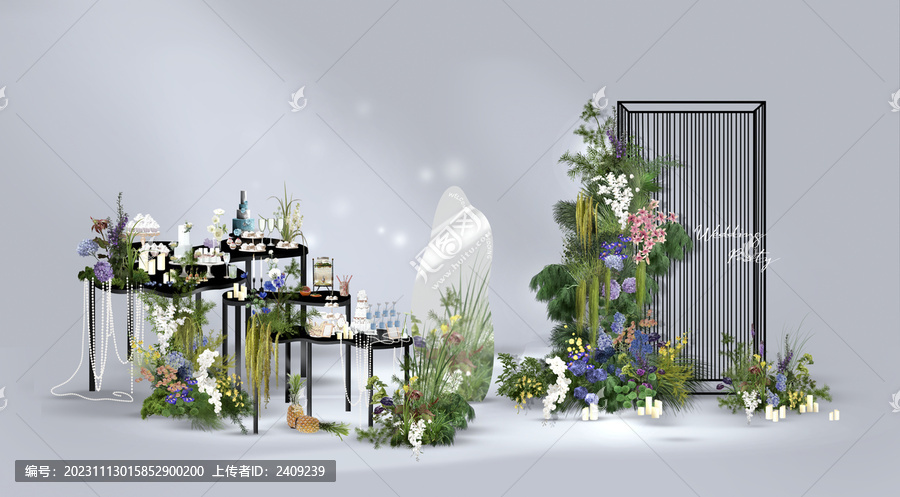 黑色藍(lán)紫色高級(jí)婚禮甜品區(qū)