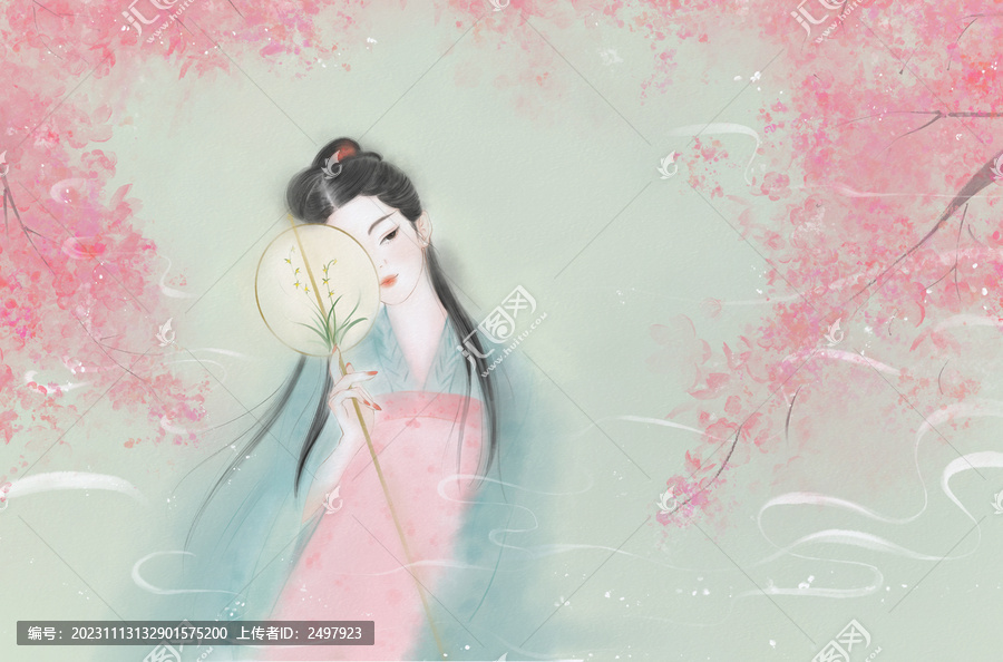 中國風(fēng)古典美女與桃花橫版