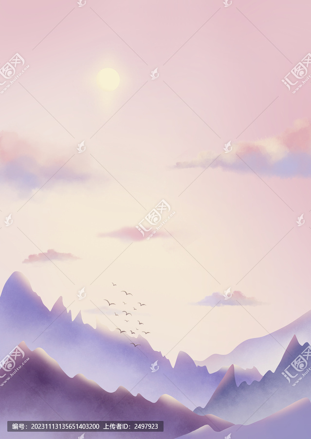 遠山落日夢幻風景