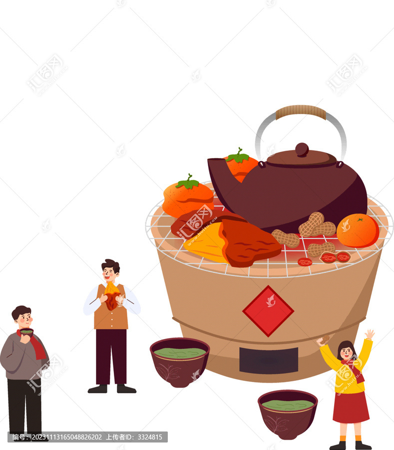 圍爐煮茶插畫
