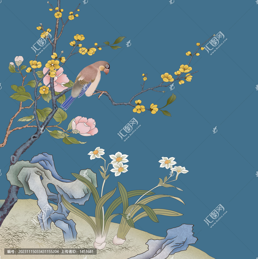 手繪工筆花鳥插畫