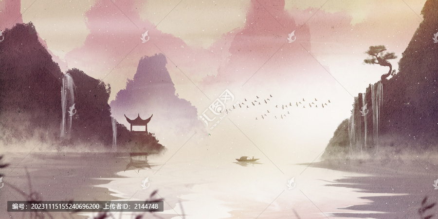 中國(guó)風(fēng)水墨山水插畫(huà)