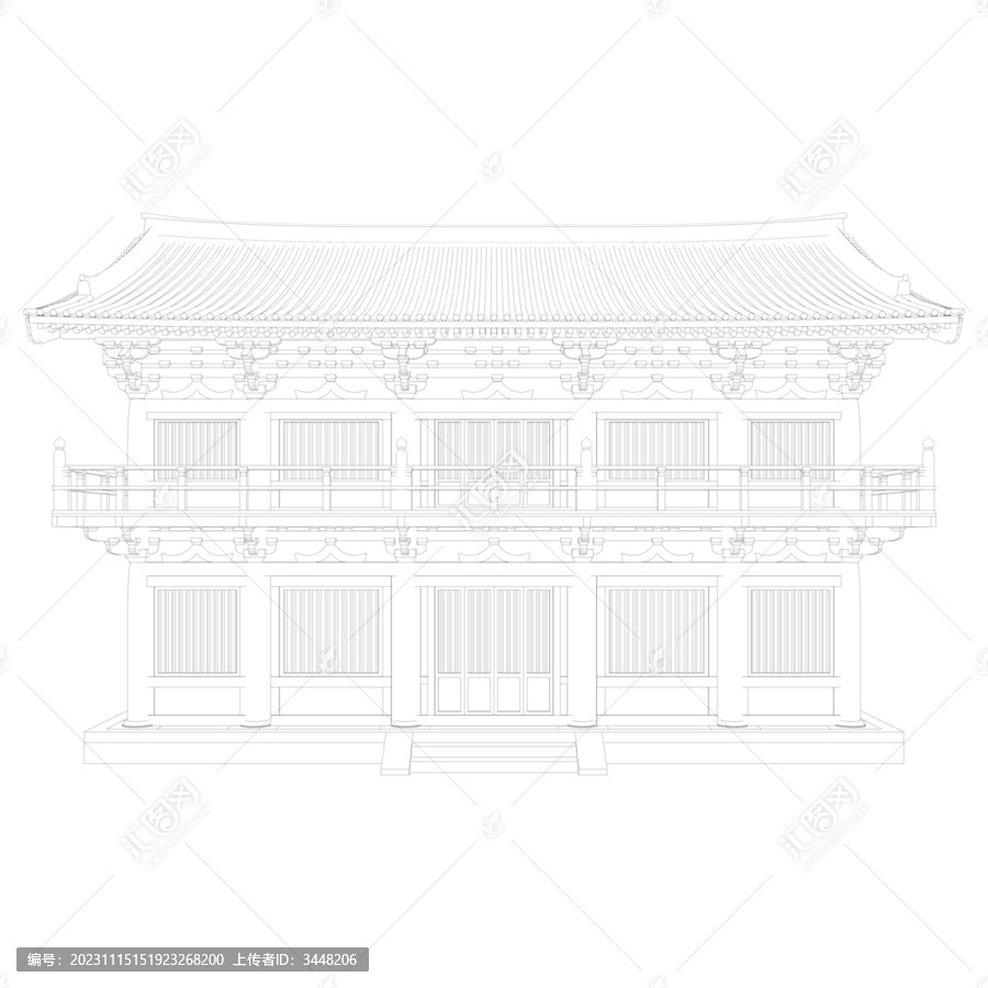 唐風懸山樓房立面線稿