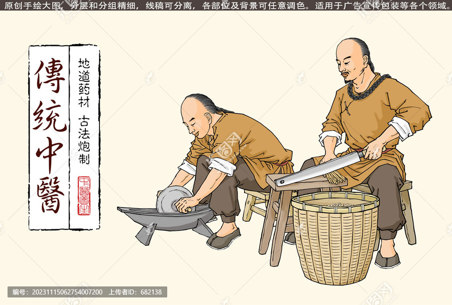 古法中藥加工插畫