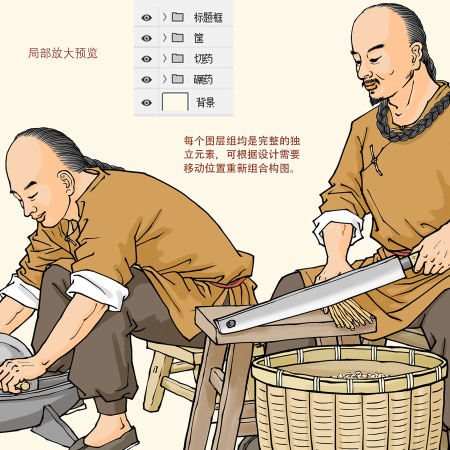 古法中藥加工插畫