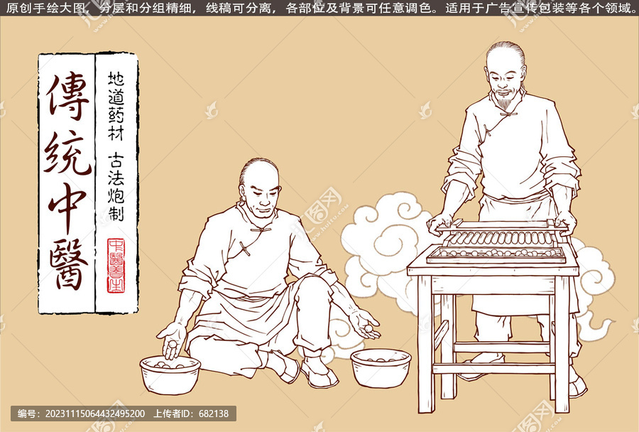 古法藥丸加工插畫(huà)線描版