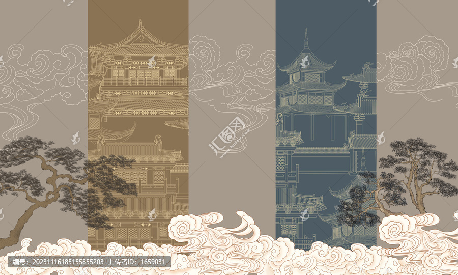 刺繡樓閣背景墻