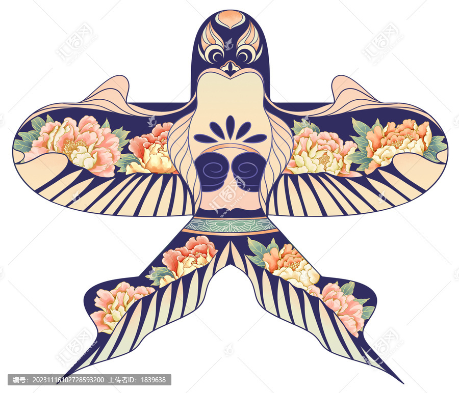 國潮牡丹花風(fēng)箏插畫素材
